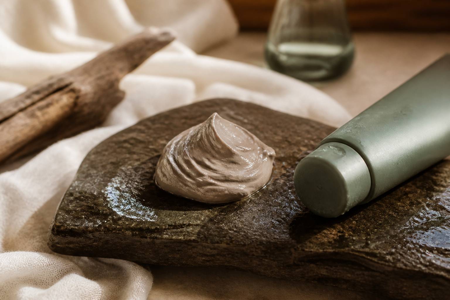 Noisette de crème teintée posée sur une pierre plate