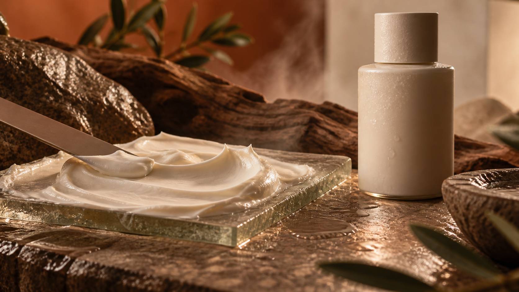 Texture de crème cosmétique étalée à la spatule