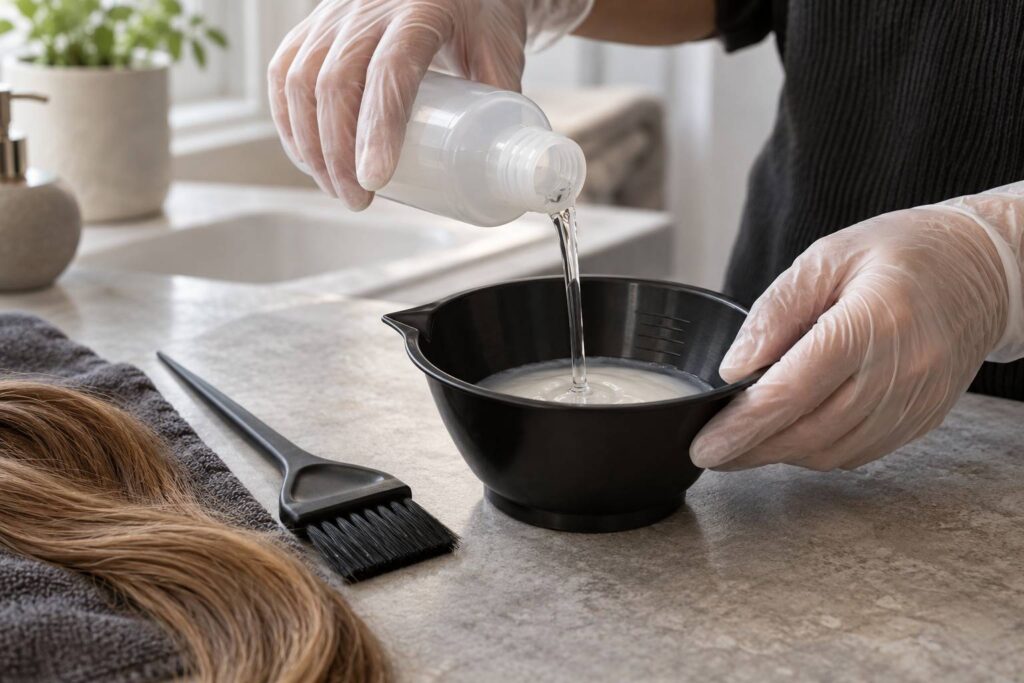 Illustration de détail sur le sujet : Eau oxygénée sur cheveux : volumes, dosage et dégâts possibles