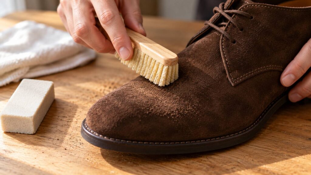 Illustration de détail sur le sujet : Nettoyer des chaussures en daim : méthode et erreurs à éviter
